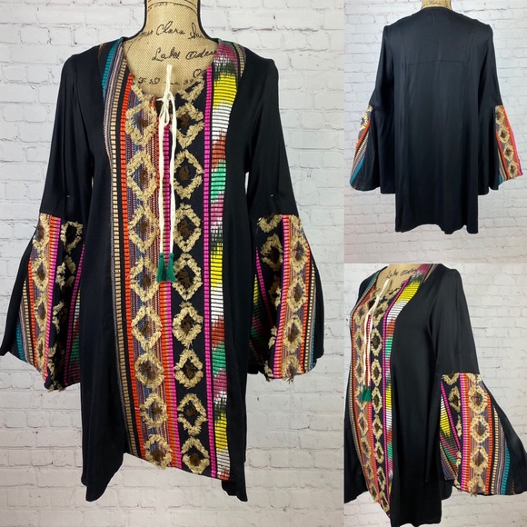 NWOT Judith March Embroidered Bell Sleeve Dress - Picture 1 of 2